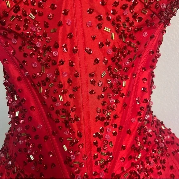 NWT MayQueen Couture USA MQ578 Red Strapless Sparkly Mini Prom Dress - Size 16 - Picture 7 of 15